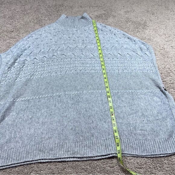 Talbots Mock Neck Poncho Sweater Womens Gray Cable Knit Wool Blend Size M - Picture 2 of 8